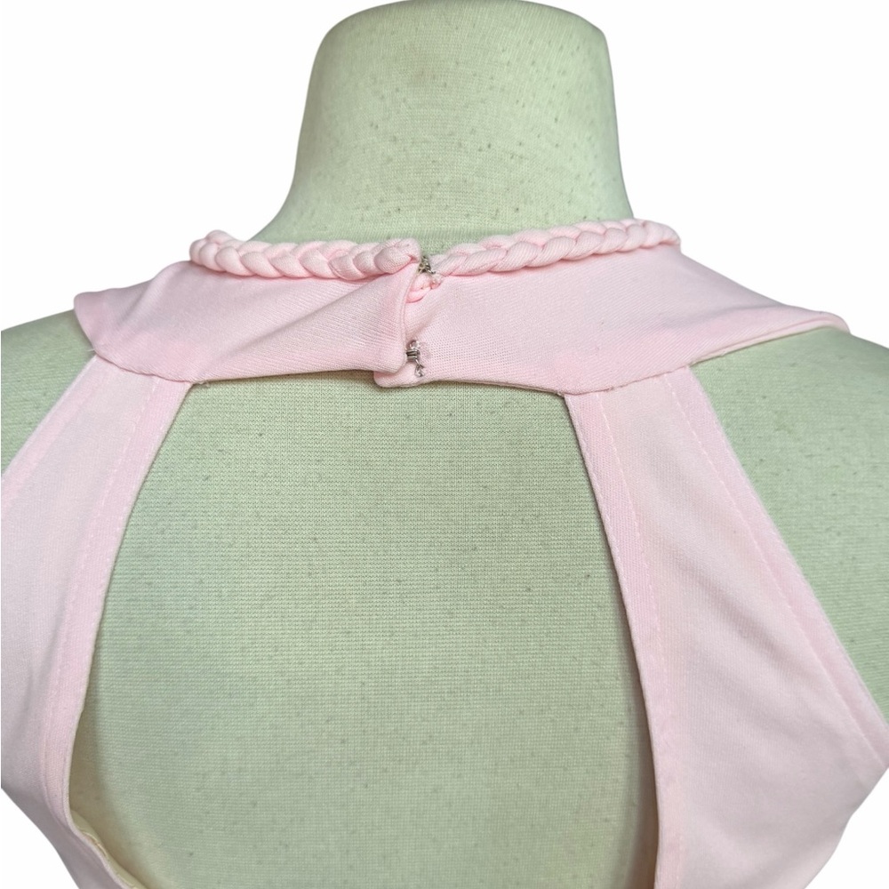 1970s Pale Pink Braided‎ Trim V-Neckline w/Tassels Lined Poly Maxi Dress - Picture 5 of 5